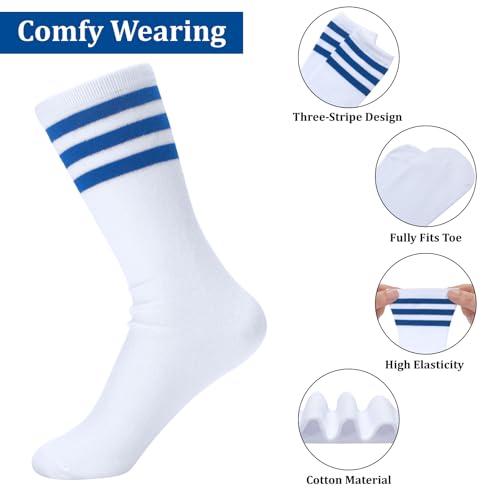 ONUPGO 5 Pieces Kids Sweatbands Soccer Socks Set - Sports Headband, Wristbands, Striped High Socks for Kids, Youth,Toddler & Baby - Football, Basketball, Running, Cycling, Tennis - color: Blue Striped White/Blue