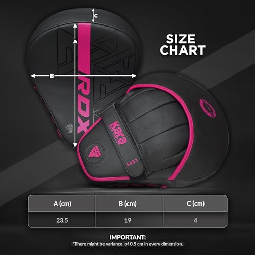 RDX Boxing Pads and Bag Gloves Set, Maya Hide Leather Kara Hook and Jab Training Pads, Curved Focus Mitts for MMA, Muay Thai, Kickboxing Coaching, Martial Arts, Punching Hand Target Strike Shield - color: PINK
