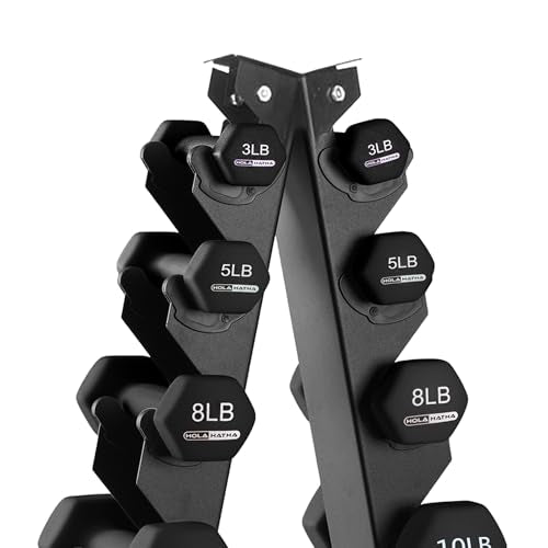 HolaHatha Neoprene Dumbbell Weights Set with Rack, Home Gym Equipment, 146 Lbs, Black - Portable Weighted Exercise Dumbbells for Fitness, Training, and Lifting Workouts