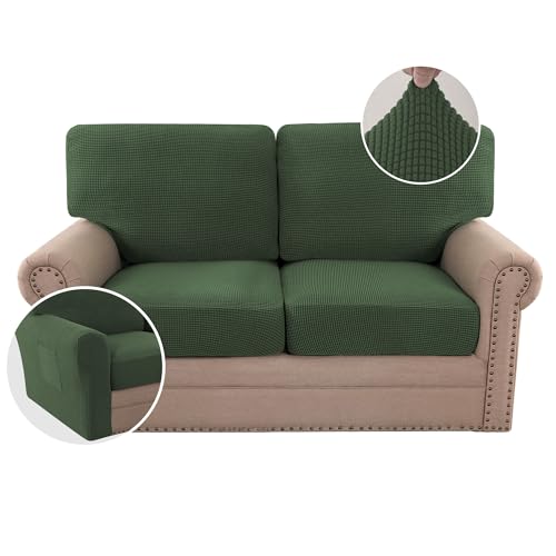 H.VERSAILTEX Multi-Pieces Sofa Covers Stretch Couch Covers Form Fitted Seats and Back Cushions Covers (2 Seat Covers Plus 2 Back Cusion Covers, Bonus 2 Armrest Covers), Bronze Green - color: Bronze Green, size: 2 SEAT COVERS + 2 BACK COVERS+ 2 ARMREST COV