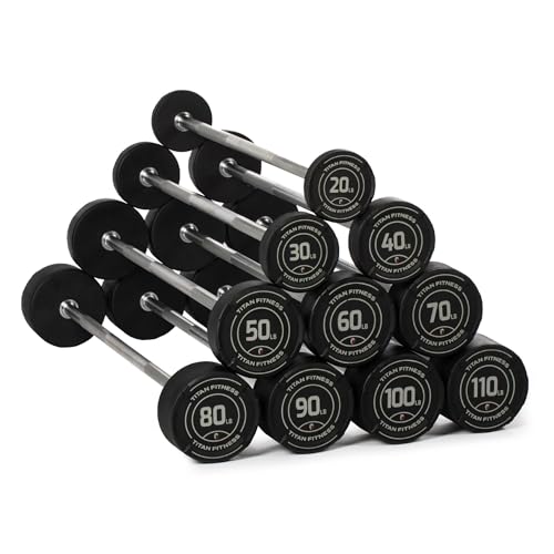 Titan Fitness Rubber Curl Fixed Barbells, Pre-Loaded Weight Bar for Strength Training & Weightlifting - color: Straight Fixed Barbell, size: 20-110 LB Set