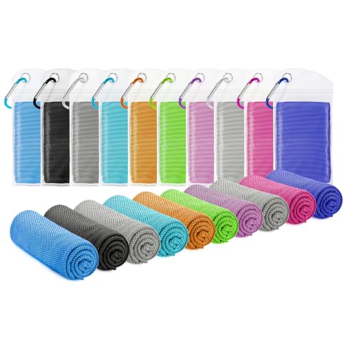 Amgico 10 Pack Cooling Towel 40"X12", Cooling Towels for Hot Weather, Instant Cooling Soft Breathable Quick Dry Microfiber Towel for Summer, Hiking, Golf, Travel, Beach, Gym, Camping & More - color: Dark Gray/Gray/Sky Blue/Lake Blue/Royal Blue/Black/Light