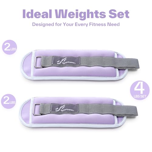Sportneer Ankle Weights Wrist Weights Pair of 1/2/4/6/10 LBS for Men Women Kids Strength Training Wrist and Ankle Weights Set with Reflective Strips for Dancing Running Walking Fitness Workout Gym - color: Lavender, size: 2 lbs x 2