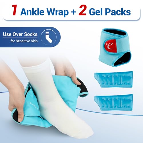 Comfytemp Ankle Ice Pack Wrap Brace for Swelling, Foot Pain Relief, 2 Gel Packs for Injuries Reusable, Hot Cold Compress Therapy for Plantar Fasciitis Relief, Heel Spur, Achilles Tendonitis, Swelling - color: Blue 36, size: Standard