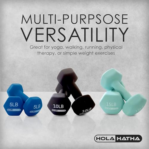 HolaHatha 1, 2 and 3 lb Neoprene Dumbbell Strength Training Weight Set with Rack - color: Blues, size: 60 LB