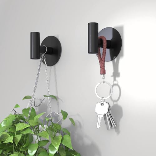 Self-Adhesive Coat Hooks, Stainless Steel Heavy Duty Wall Hooks, Towel Hooks for Hanging Robes, Aprons, Coats and Hats in Bathrooms,Kitchens and Hotels(2 Pack, Black) - color: Black, size: Adhesive "T" Shape- 2 Pack