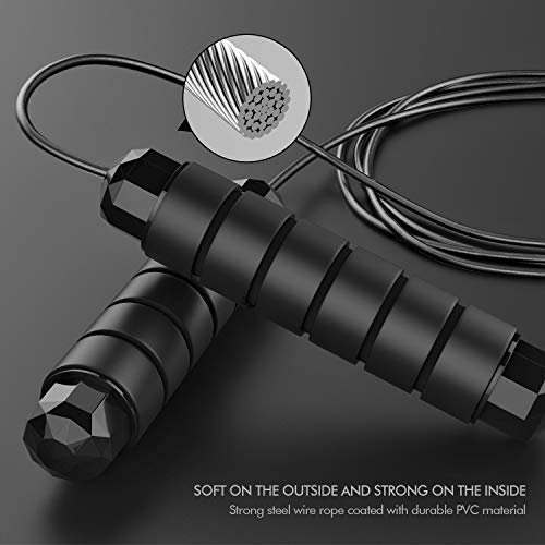 Jump Rope, Tangle-Free Rapid Speed Jumping Rope Cable with Ball Bearings for Women, Men, and Kids, Adjustable Steel Jump Rope with Foam Handles for Home Gym Exercise Fitness Workout Equipment & Slim Body - color: Black