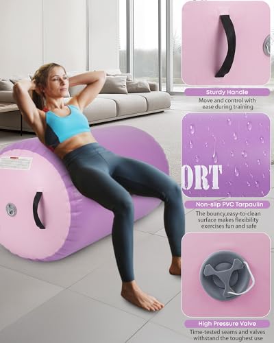 Air Barrel - Air Roller Gymnastics Barrel for Back Handspring Trainer, Air Tumble Mat with Pump for Gym Training/Yoga Balance Exercise/Cheerleading/Home and Outdoor Use - color: Purple + Pink, size: 39.4x23.6inch