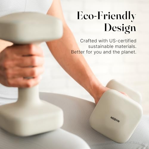 WeGym SafeGrip Square Dumbbells with Anti Slip Handles, Aesthetic Free Weights for Home Workouts, Stable Design Prevents Rolling during Floor Exercises - color: Sandstone, style: 15LB Pair