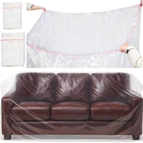 2 Pack Plastic Couch Cover Loveseat Cover with Elastic Band, Clear Furniture Cover Sofa Cover Protector for Moving and Storage, Waterproof & Dustproof Moving Bags for Couch Slipcover - size: 1pc Sofa & 1pc Loveseat