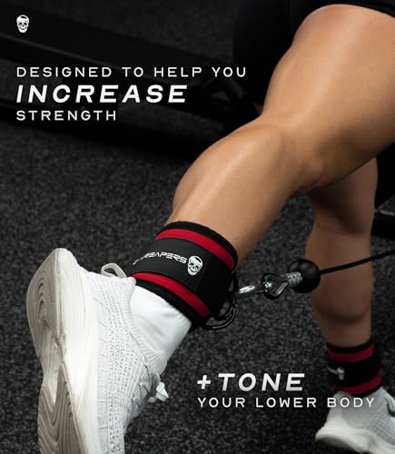Gymreapers Ankle Straps For Cable Machine Kickbacks, Glute Workouts, Lower Body Exercises - Adjustable Leg Straps with Neoprene Padding - color: Red, size: Single