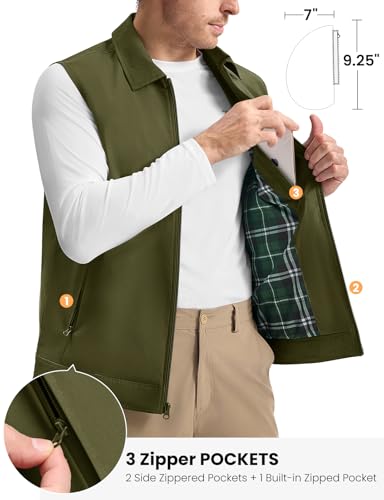 TBMPOY Men's Vest Casual Lightweight Thin Utility 3 Zip Pockets Stylish Sleeveless Jackets Summer Fall Golf Travel Business - color: Army Green, size: 4X-Large