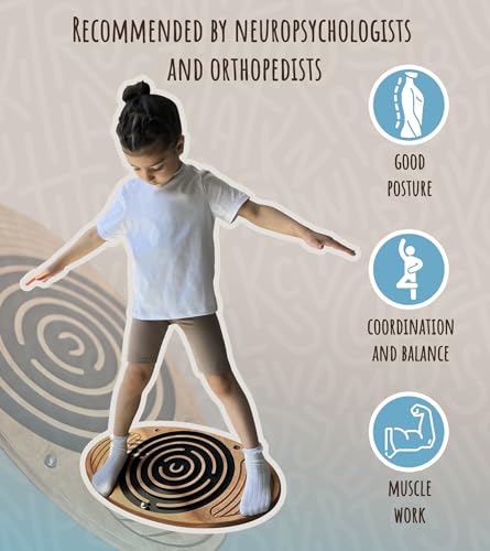 Wooden Balance Board with Labyrinth Maze 23"x14" – Core Strength & Coordination Trainer for Physical Therapy, Fitness & Rehabilitation | Natural Beech Wood, Holds 400 lbs - color: oak-cross