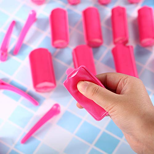 40 Pieces Sponge Hair Rollers Satin Rollers Silk Foam Roller Women Hair Curlers with Duck Teeth Clips for Hairdressing Styling(Rose Red) - color: Rose Red