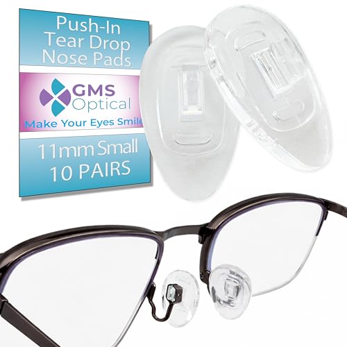 GMS Optical Push in Silicone Nose Pads for Glasses | 11mm Small, 6mm Normal Width | Non Slip Nose Grips, Eyeglass Accessories for Kids & Small Frames, Provides Comfort & Stability (10 Pairs, Clear) - size: (S)11mm - 10 Pairs