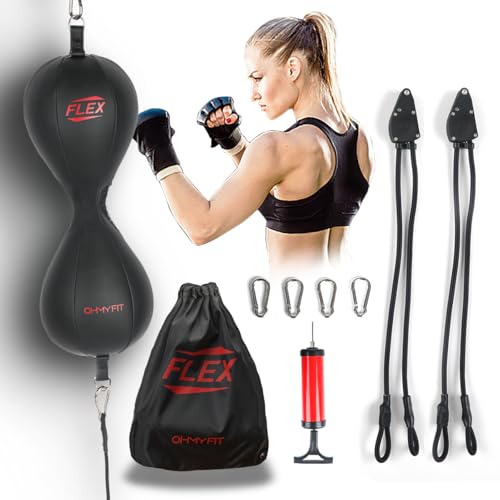 Flex Double End Punching Bag - Bungee Cords w/Special Flex Adjustable System - Durable Bladder Speed Bag - Boxing Training Equipment for Adults - Home Gym Accessories - style: Dual Ball Black
