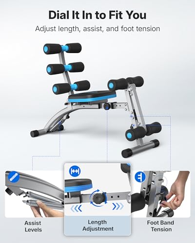 MERACH Ab Machine, Adjustable Ab Trainer, Sit Up Exercise Equipment 330LBS | Multi-Functional Adjustable Ab Workout Bench, Home Gym Equipment, Automatic Rebound, Core Ab Training - color: Black Blue