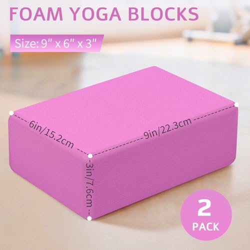 Yoga Blocks 2 Pack, Premium Yoga Brick Foam Blocks to Improve Strength, Flexibility & Balance, Light Weight - Safe and Stable Support for Yoga, Pilates, Meditation & Stretching - color: 2PACK-Magenta