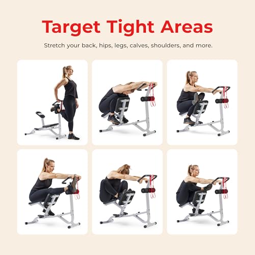 Sunny Health & Fitness Full Body Stretch Machine Back Stretcher Pivot Seat | Pivoting Seat, Multi-Use Handlebar, Padded Back Support, Full-Body Stretching, Flexibility Training, Home Gym Use - color: Gray