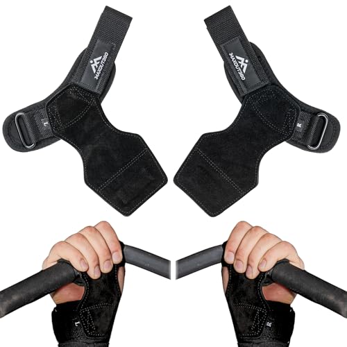 Lifting Grips for Weight Lifting, Powerlifting & Weightlifting Grips with Enhanced Grip, Double Layer Leather Gym Grips for Deadlifts & Back Workouts, Black