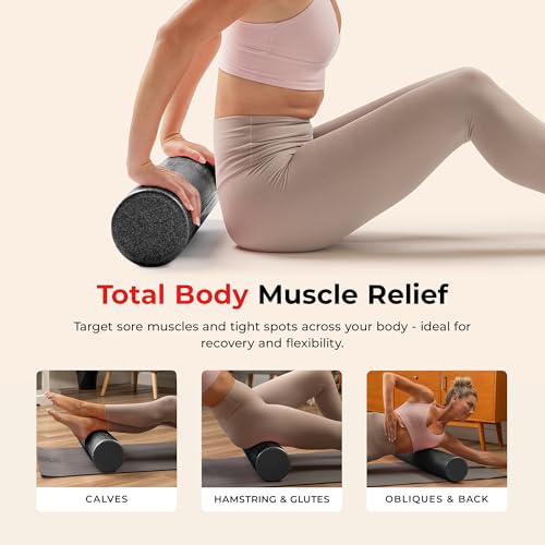 Sunny Health & Fitness High-Density Foam Roller 12" to 36", for Stretching & Muscle Recovery – Black, Blue, Pink - color: Black, size: 12-Inch