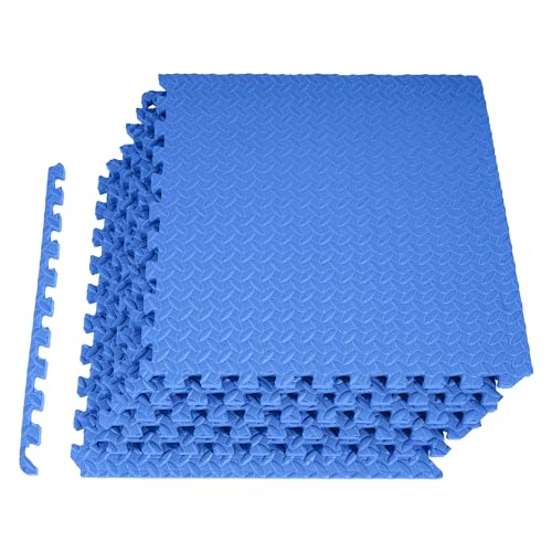 Fitvids Puzzle Exercise Gym Flooring Mat, 3/4" Thick High-Density EVA Interlocking Tiles Workout Mat for Home Gym, Fitness Equipment, MMA, Gymnastics, 6-Piece Shock-Absorbing Exercise Mat (24 Sq Ft) - color: Navy, style: 3/4" Thick, 6 Tiles (24 Sq Ft)