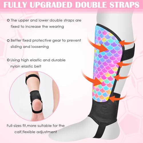 Soccer Shin Guards for Kids Girls Toddler, Shin Pads Shin Guard Equipment with Ankle and Leg Calf Protection Shin Guards Soccer for Kids 2-7 Years - color: Rainbow Mermaid