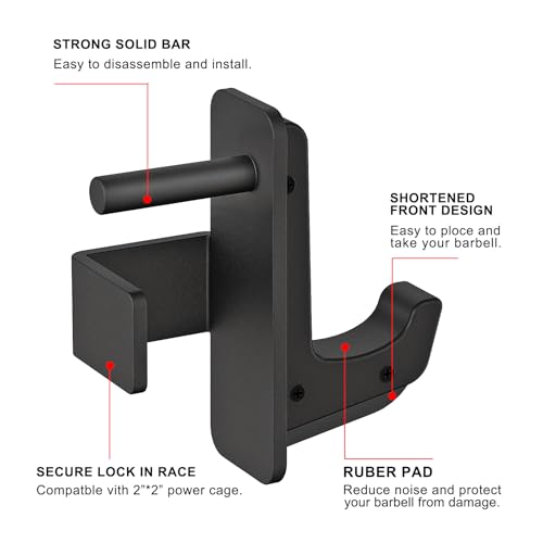 SELEWARE Solid Steel J Hooks for 2" x 2" or 3" x 3" Tube Power Cage with 1" 1/2" or 5/8" Hole Squat Rack Attachment, J-Hook Barbell Holder for Power Rack, Set of 2 - color: For 1/2" Hole of 2x2 inch Rack