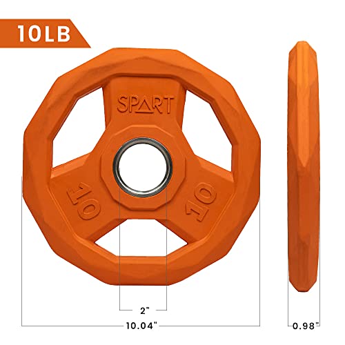 SPART Color Coded Weight Plate 2-Inch Rubber Coated Olympic Grip Plate for Barbell, Solid Cast Iron Weight Plates for Strength Training, Weightlifting, Crossfit, Home Gym, 2.5LB/5LB/10LB/25LB/35LB/45LB, Pair - color: 10LB-Pair