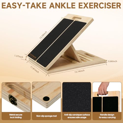 Slant Board for Calf Stretching, 5-Level Adjustable Wooden Incline Board Muscle Relief, Non-Slip Physical Therapy Tilt Board for Exercise, Balance, Leg, Ankle & Knee Recovery, Home Gym