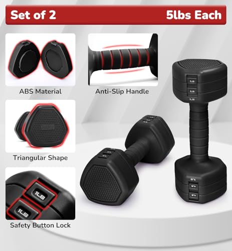 Adjustable Dumbbell Set of 2, 10LB 20LB 30LB Weight Set | Hand Weights for Women Men, Dumbbells for Home Gym Outdoor Exercise & Muscle Toning Weight Loss Rehab Strength Training - color: Black, style: 10 lb, Pair-Rubber Handle