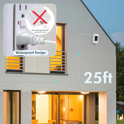 ALERTCAM Outdoor Power Adapter for Stick Up Cam Battery/Plug-in 3rd Gen, 25 ft Weather Resistant Charging Cable with Barrel Plug Continuously Charge Your Security Camera, White - color: White