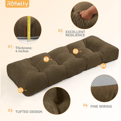 ROFIELTY Bench Cushion 42 Inch, Non-Slip Tufted Bench Cushion for Indoor Furniture for Bay Window, Entryway Bench, Piano Seat(Chenille-Brown, 42x16x4) - color: Chenille-brown, size: 42x16x4