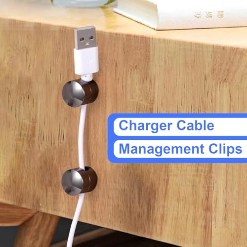 SmallCat 3 Sets Charger Holders for Cords, Black Cord Holder for Nightstand | Adjustable Metal Cable Anchor Clips, Adhesive Cable Management Wire Organizers for Desk, Office, Nightstand - color: Black, size: 3 Sets