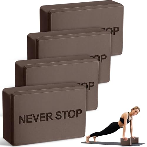RoundFunny 4 Pack Yoga Blocks Non Slip Pilates Brick Foam Blocks Pilates Dance Gymnastics Workout Fitness Props Tool for Stretching Meditation and Exercise - color: Brown