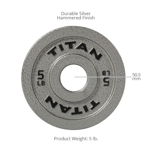 Titan Fitnes Cast Iron Olympic Plates, Classic Weight Plate Design, Hammer Finish - size: 5 LB Pair