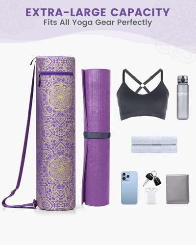 Gonex Yoga Mat Bag with Full-Zip Design, Fits Most Mats | 600D Oxford Fabric, Wet Pocket, Front Zip Pocket, Adjustable Strap, Fits Mats up to 26" - color: Royal Purple