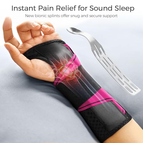 FREETOO Wrist Support Brace Left Hand for Tendonitis, Sprained wrist, Pain Relief Wrist Splint for Carpal Tunnel, Arthritis, Fit Women and Men, Wrist Immobilizer for Sleeping (L/XL, Black/Pink) - size: L/XL, style: Left-Rosa Pink/Black