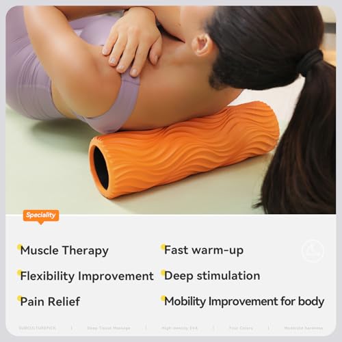 SUBCULTUREPICK Foam Roller - Muscle Massage Roller for Back Pain & Stretching - Ergonomic Wide Wave Textured - Deep Muscle Massage Pilates Yoga, Athletics, Fitness Exercise for Whole Body - color: Orange