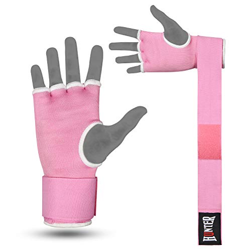 HUNTER Gel Boxing Hand Wraps for Men & Women, Quick Inner Gloves with Wrist Support for MMA, Muay Thai, Kickboxing & Martial Arts Training, Knuckle Protection (Pair) - color: Pink, size: Large-X-Large