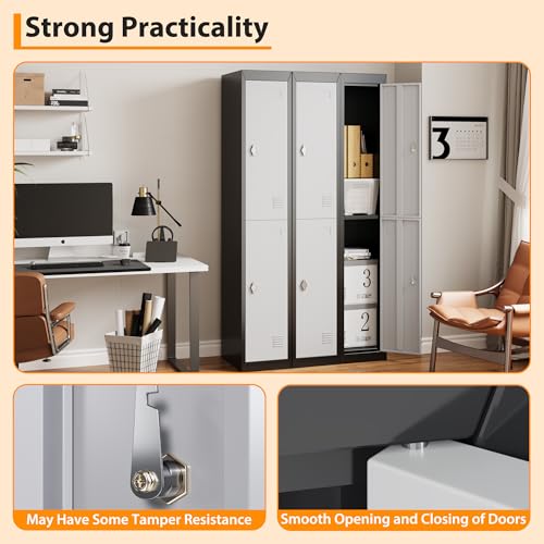72" Tall 2 Door Metal Locker with Key, Heavy Duty Steel Storage Cabinet with Shelves, Lockable Employee Locker for School, Office, Gym, Home, Garage, Grey & Black - size: 2 Door