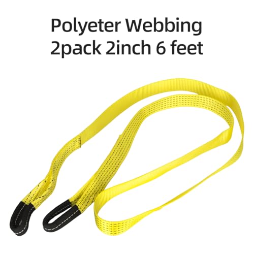 2 Pack 6' x 2" Lifting Sling Straps, 6 Feet Heavy Duty Lift Rigging Strap Tree Saver Recovery Securing Straps, Polyester Flat Towing Web Sling Winch Strap for Trailer, Hoist, Truck.