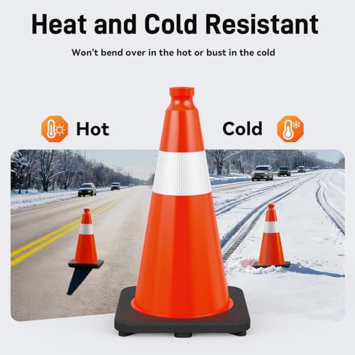 HiGiant 18 Inch Traffic Cones 8 Pack, Orange Safety Cone with Weighted Base, High-Visibility and Impact-Resistant, for Parking, Road Construction, Drivers Training, Driveway - size: 18 Inch