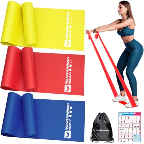 Resistance Bands for Working Out, Exercise Bands for Physical Therapy, Stretch, Recovery, Pilates, Rehab, Strength Training and Yoga Starter Set - color: 1-Yellow,Red,Blue, size: 13FT