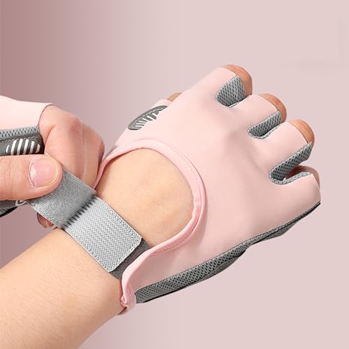 Fingerless Cycling Gloves Women Men Anti-Slip Shockproof Mesh Lightweight Workout Gloves Gym Exercise Fitness Rowing - color: Pink, size: Large