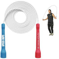 Swissskip Speed Jump Rope by Dayan Kolev, 5mm PVC Skipping Rope, Great for Beginners and Advanced Athlets, Designed for Fitness, Cardio, Boxing & CrossFit, Adjustable length with Unbreakable Handles - color: White with Red and Blue Handles