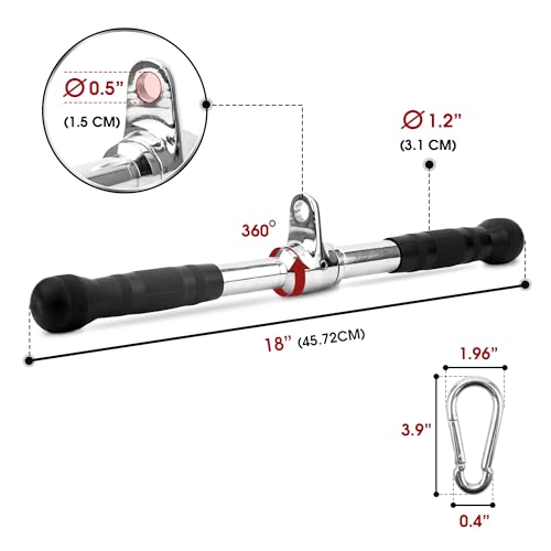 Yes4All Cable Machine Attachment, Double D Handle & Tricep Rope Cable Attachment, Weight Machine Accessories Load 880 LB for Home Gym - color: H. Metal rotating bar rubber chrome
