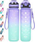 Enerbone 32 oz Drinking Water Bottle with Times to Drink and Straw, Motivational with Carrying Strap, Leakproof BPA & Toxic Free, Ensure You Drink Enough Water for Fitness Gym Outdoor - color: Light Purple Green