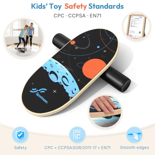 Sportneer Kids Balance Board, 4-Mode Adjustable Balance Trainer | Build for Kids, 4 Modes, Safe & Sturdy Wobble Board, Balance Trainer - color: Space Black