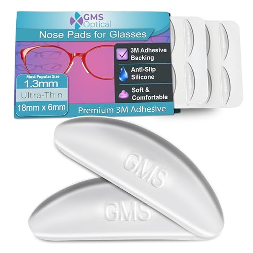 GMS Optical Adhesive Silicone Nose Pads for Glasses |1.3mm Ultra-Thin, 18mm Large | Non Slip Glasses Grips for, Sunglasses and Eyewear w/Super Sticky Backing, Eyeglass Accessories (10 Pairs, Clear) - color: Clear - 10 Pair